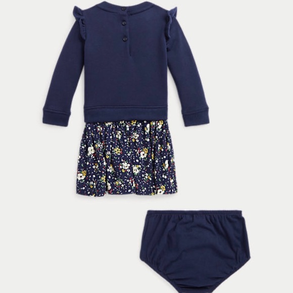 Thanksgiving dress - Ralph Lauren Baby Girl Floral Fleece Sweatshirt Dress -6m - Picture 2 of 5